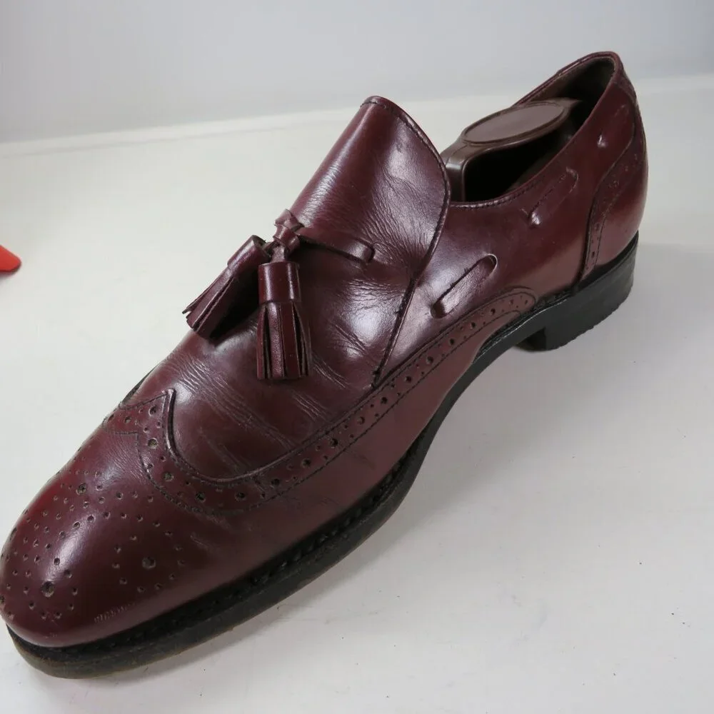 VTG Men's Stafford Leather Burgundy Shoes 8(D) Slip-on Loafer Tassels